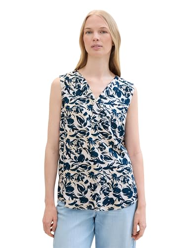 TOM TAILOR Damen Blusen Top mit Muster , blue abstract floral design, 40