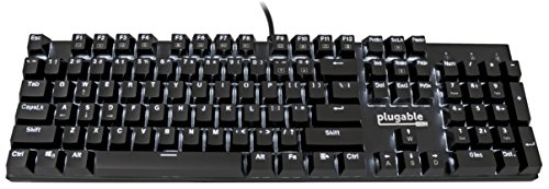 Plugable Full Size 104-Key Mechanical Keyboard for Typing Enthusiasts and Gamers with Adjustable White LED Backlighting, Blue MX Style 