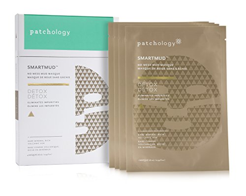 Patchology Detox SmartMud No Mess Mud Sheet Mask for deep cleaning pores and blackheads w/ Volcanic Ash, Kaolin Clay- 4 Masques/Box