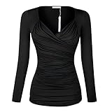Simier Fariry Womens Clothing Long Sleeve Ruched Side Blouse Tops Black L