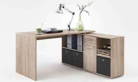 lifestyle4living Schreibtisch in Eiche-Sägerau-Nachbildung, Schreibtischplatte Maße: (Tisch) B/H/T ca. 136/75/68 cm, Maße: (R