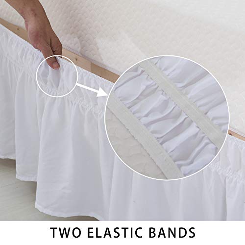 Guken White Bed Skirt Queen Size 15 Inch Drop Elastic Wrap Around Bed