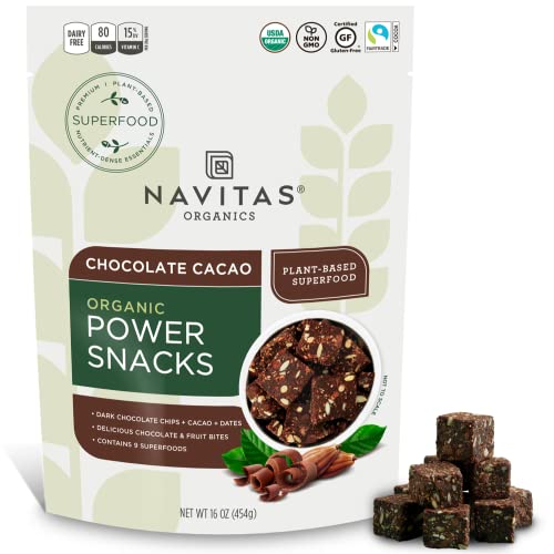 Navitas Organics Superfood Power Snacks, Chocolate Cacao, 16 oz. Bag, 23 Servings — Organic, Non-GMO, Gluten-Free