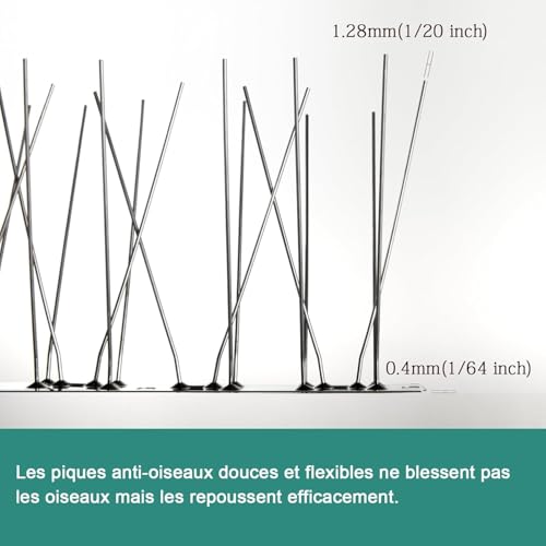 OFFO Pic Anti Pigeon, Pique Anti Pigeon en Acier Inoxydable 16.5m, Répulsif Pigeon pour Balcons, Jardins sur Toits ou Barrières d'intimité
