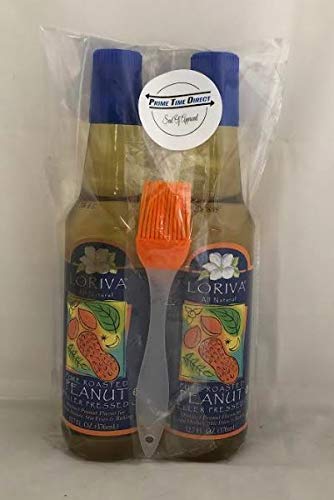 Loriva Peanut Oil Pure Roasted Expeller Pressed Oil, 12.7 oz (Pack of 2) Bundled with Silicone Basting Brush in a Prime Time Direct Sealed Bag