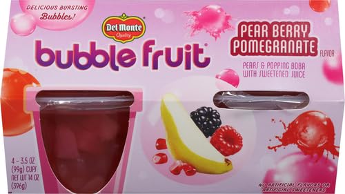 DEL MONTE BUBBLE FRUIT PEAR BERRY POMEGRANATE PEARS & POPPING BOBA WITH SWEETENED JUICE 4-3.5 OZ. CUPS, RED
