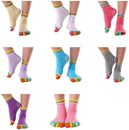 Elaine Room 5 Toes Socks Separator Cotton Rainbow with Grips for Yoga Pilates Assorted Color (Set A)