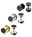 FUNRUN Mens Womens Stainless Steel Black Earrings Studs Round Tunnel Ear Plug Set of 3 Pairs