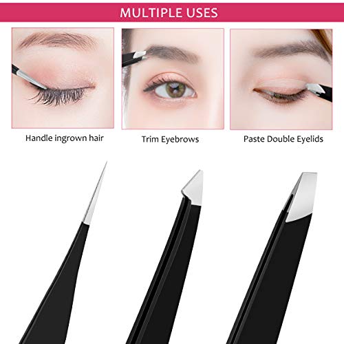 Tweezers Set - Etereauty 3 Pieces Professional Stainless Steel Slant Tip And Pointed Eyebrow Tweezers Set For Facial Hair, Ingrown Hair, Splinter