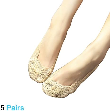 KJAHSLK Womens No Show Liner Socks Low Cut Silicone Grip Non-Skid Lace Loafer Footies Socks(Beige)