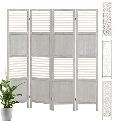 Wood Room Divider 4 Panel 5.6 FT Louver Room Divider and Folding