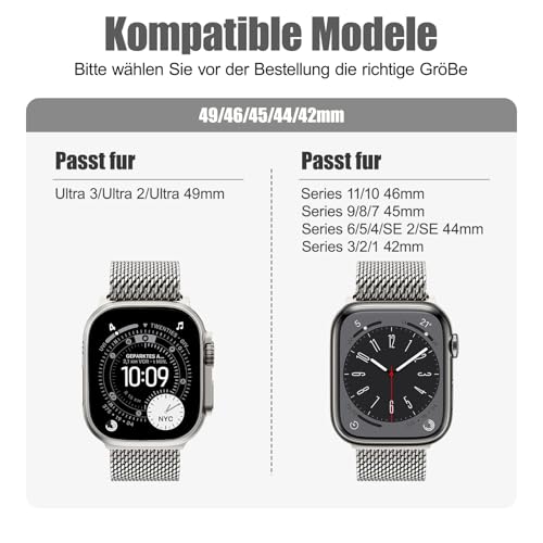 Apple Watch Ultra 3/2/1 49mm, Parachute Style Buckle, Titanium Milanese Straps for iWatch Series 11 10 9 8 7 6 5 4 Ultra SE 3 2 1, 49mm/46mm/45mm/44mm/42mm [[[Series 3/2/1)