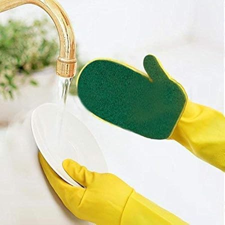 Lukzer 1 Pc Household Washing Cleaning Gloves with Scouring Pad Washing Gloves with Scrubber Kitchen Scrubber Gloves for Utensils