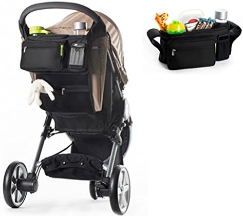 Universal Functional Stroller Organizer, Black Baby Diaper Stroller Bag, Back Seat Car Organizer ,Stroller Cup Holder, Fits Most Strollers