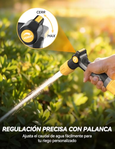 VOXON Pulverizador de Jardín de Metal de Alta Resistencia, Pistola Manguera Jardin Resistente y Duradera, Con Control Mediante el Pulgar y Flujo de Agua Ajustable, Ideal para Riego y Lavado de Coches