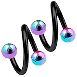 2pcs 16g 3/8 Spiral Cartilage Earring Eyebrow Ear Gauge Tragus Helix Hoop Black Anodized Surgical Steel - 8mm