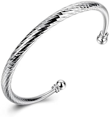 SUNGULF Popular Jewelry Silver Plated Mesh Cuff Bracelets Open End Bangle Bracelets For Women (Shiny 5mm width)