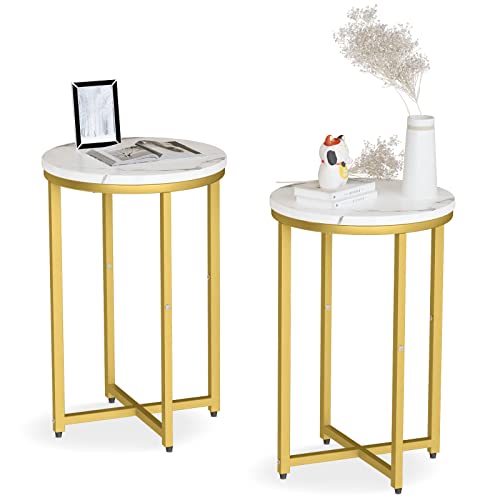 LinkRomat Round Side Table Set of 2, Faux Marble White End Table, Modern Corner Table w/X-Based Metal Frame, Small Side Table Living Room Bedroom Bedside Tables Nightstand, 15.75D x 24.41H, Gold at Amazon