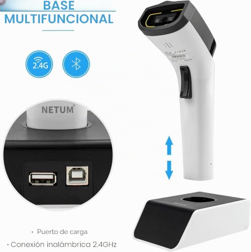 NETUM Wireless 1D Bluetooth Auto CCD Barcode Scanner with Support and Built-in Memory, Works with Mac OS, Windows, iOS, Android, Transfers up to 50M-DS5000