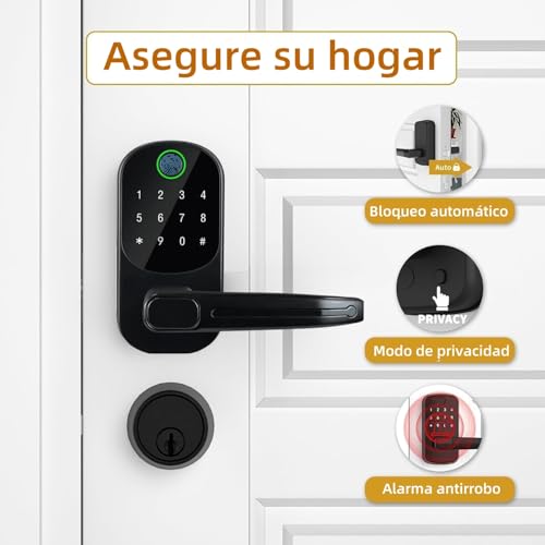 TEKXDD Cerradura Inteligente 6 en 1 -【0,5S Reconocimiento Desbloqueo】con Huella Dactilar, APP, Contraseña, Tarjeta IC, Llave, Desbloqueo remoto, Recordatorio de Batería Baja, Contraseña Anti-Espionaje