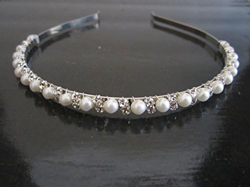 Elegant Wedding Bridal Silver Metal Crystal Rhinestone Glass Pearl Headband Hair Band