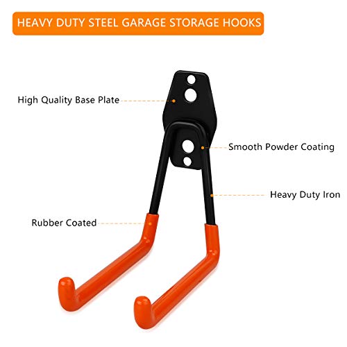 Garage Storage Utility Double Hooks, WOHOME 8-Pack Heavy Duty Wall Hooks for Organizing Power Tools, Ladders, Bulk Items, Bikes, Ropes and More