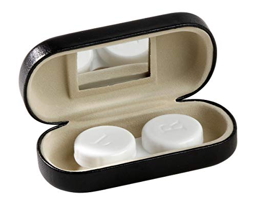 Hard Black Contact Len Travel Case with Interior Mirror for Women or Men