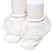 EPEIUS Baby-Girls Eyelet Frilly Lace Socks Infant Girls Princess Seamless Party Socks with Box 3-12 Months White/Beige/Pink (Pack of 3)