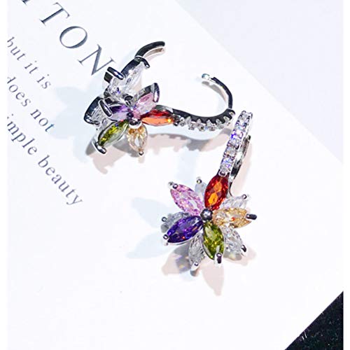 CICINIO 14K Cubic Zirconia Colorful Rhinestone Flower Stud Earrings, Dangle Hook Earrings Studs Hypoallergenic for Girls Women
