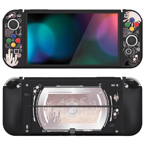 PlayVital ZealProtect Soft Protective Case for Nintendo Switch OLED, Flexible Protector Joycon Grip Cover for Nintendo Switch OLED with Thumb Grips & ABXY Direction Button Cap - Silver Splatter