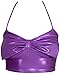 Sidecca Metallic Mermaid Costume Wet Look Halter Cropped Top (Small, Textured Purple)