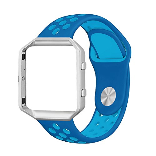 UMAXGET for Fitbit Blaze Bands, Sport Wristband Silicone Replacement Strap with Silver Frame for Fitbit Blaze Smart Fitness Watch Orbit Blue Blue Large