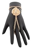 2 Pieces of Goldtone Lion Adjustable Finger Ring Hand Chain Bracelet