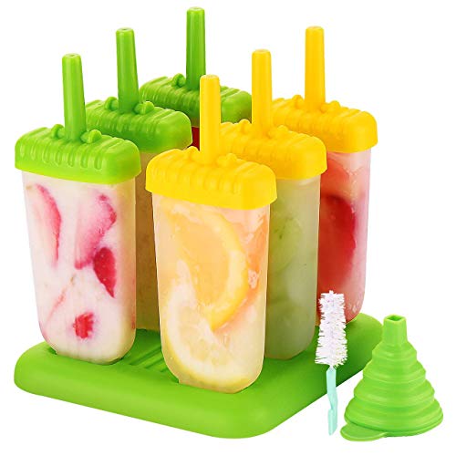 Ice Pop Mold Set,TOPELEK 6 Pcs BPA-Free,FDA approved Ice Pop Mold Set,Assorted Colors Ice Pop Molds With Collapsible Funnel and Cleaning Brush,Dishwasher Safe -Great for Indoor Outdoor use