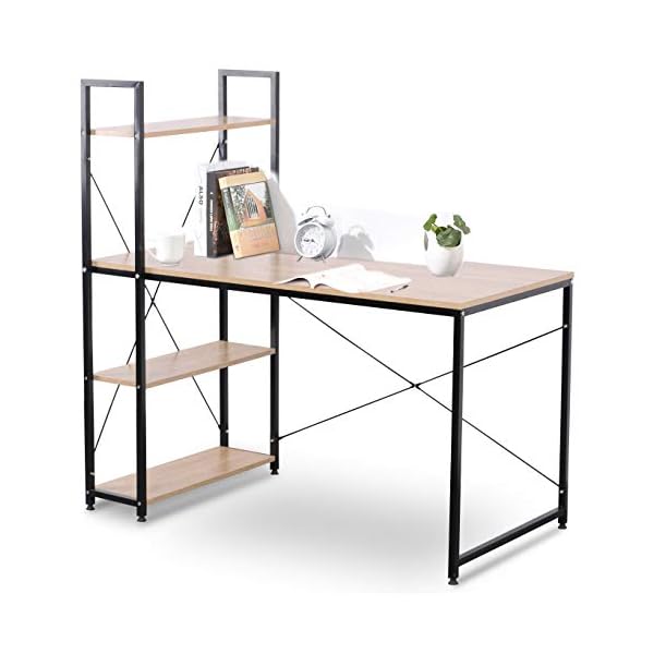 WOLTU Schreibtisch mit 4 Regalen - Computertisch fÃ¼r BÃ¼ro/Homeoffice/Schlafzimmer - 120x60 cm - Eichenholz-Optik mit schwarzem Metallgestell – Bild 4