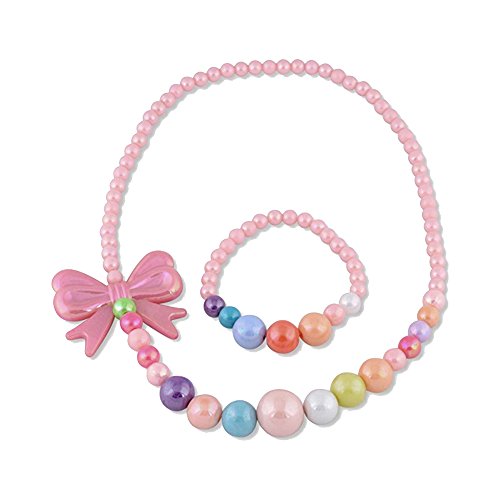 SMITCO Kids Jewelry - for Little Girls and Toddlers to Play Dress Up - Stretch Bow Necklace, Ring and Bracelet Set - Thumbnail 6