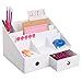 mDesign Plastic Home Office Storage Bin Desk Organizer for Desktops, Tables, Work Spaces - Holds Scissors, Pens, Markers, Highlighters, Tape, Folders, Note Pads, Supplies - 2 Drawers - White primary