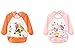 Leyaron 2 Pack Unisex Infant Toddler Baby Waterproof Sleeved Bib, 6 Months-3 Years, Orange Monkey and Pink Rabbit
