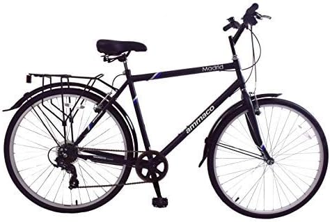 Ammaco Madrid 700c Mens Hybrid City Bike 7 Speed Carrier Rack, Kickstand & Mudguards Black 19" Frame