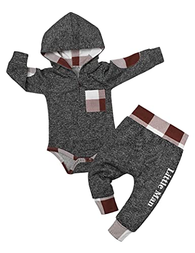 Fommy Newborn Baby Boy Clothes Plaid Letter Print Long Sleeve Hoodies + Long Pants 2PCS Fall Winter Outfits Set