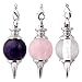 Jovivi 3pcs Beautiful Amethyst Rose Quartz Clear Crystal Quartz Pendulum Dowsing Chakra Pendant With Chain