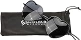SOOLALA Womens Thin Metal Heart Shaped Frame Cupid Sunglasses w/ Pouch, Black