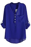 Pink Queen® Women's Plus Size V-Neck Cuffed Sleeve Shirts Blouse Tops