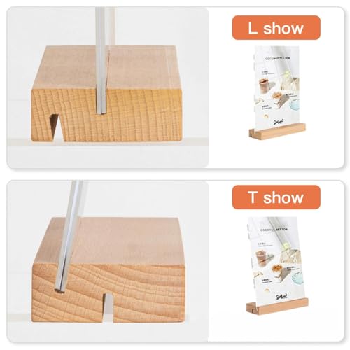 Eulihent 6 Pieces Plexiglass Display Stand A6 Table Display Stand Wooden T Shape Acrylic Sign Holder for Offices, Restaurants, Hotels (10 x 15 cm)