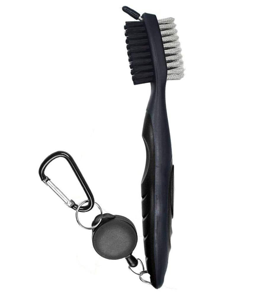 HREDZEO Golf Club Brush,2 in 1 Golf Club Brush and Groove Cleaner Retractable Dual Sided Nylon & Steel Brush Golf Clean Tool with Aluminum Carabiner for Golf Accessories