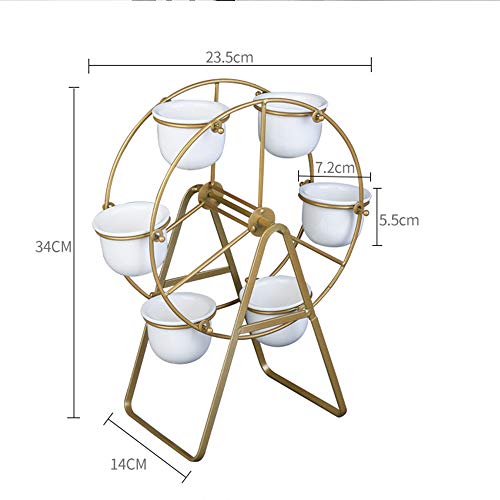 Ferris Wheel Plant Stand with 6 Pots Succulent - White Modern Decorative Ceramic Flower Planter Plant Pot with Drainage - Home Office Desk Garden Mini Cactus Pot Indoor Decoration