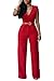 HOTAPEI Women V Neck Belted Sleeveless Wide Leg Jumpsuit XL Red