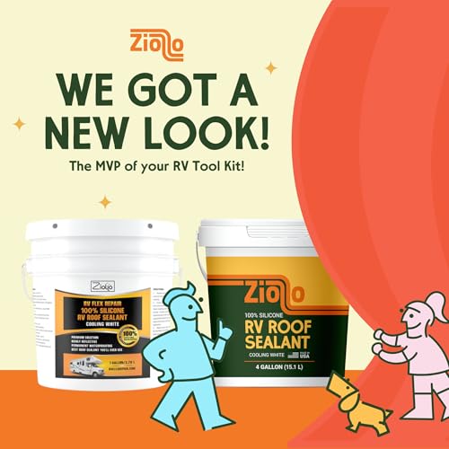 Ziollo RV Roof Sealant - Leak Repair 100% Silicone Liquid Rubber - Premium Waterproof Coating for Campers, Pop Up, Motorhomes, and Travel Trailers - Easy DIY Application - White 4 Gallons