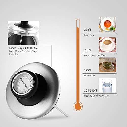 COMFEE' MK-12S07A Gooseneck Electric Kettle Stainless Steel Drip for Pour Over Coffee and Tea, Feature and Thermometer Gauge on Top, 1.2 L, 1500W Fast Boiling. BPA Free