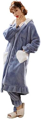 Mon luxe Wearable Blanket, Fluffy, Warm, Top and Bottom Set, Cute, Pockets, Hooded, Loungewear, Cold Protection, Pajamas, Damage Wear, Blanket (Blue, XXL)